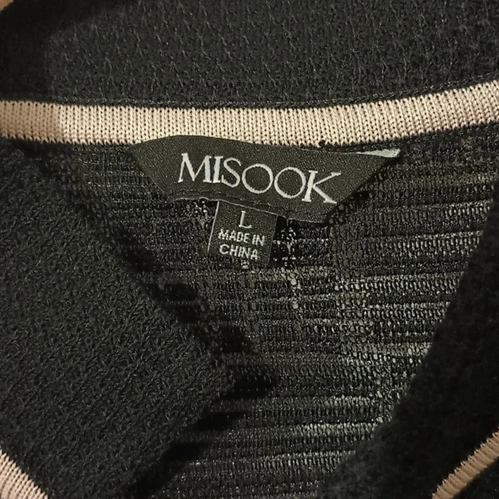 Misook Black W/Pale Pink Trim Knit Zipper Pocket Cardigan Size Large - Picture 2 of 9